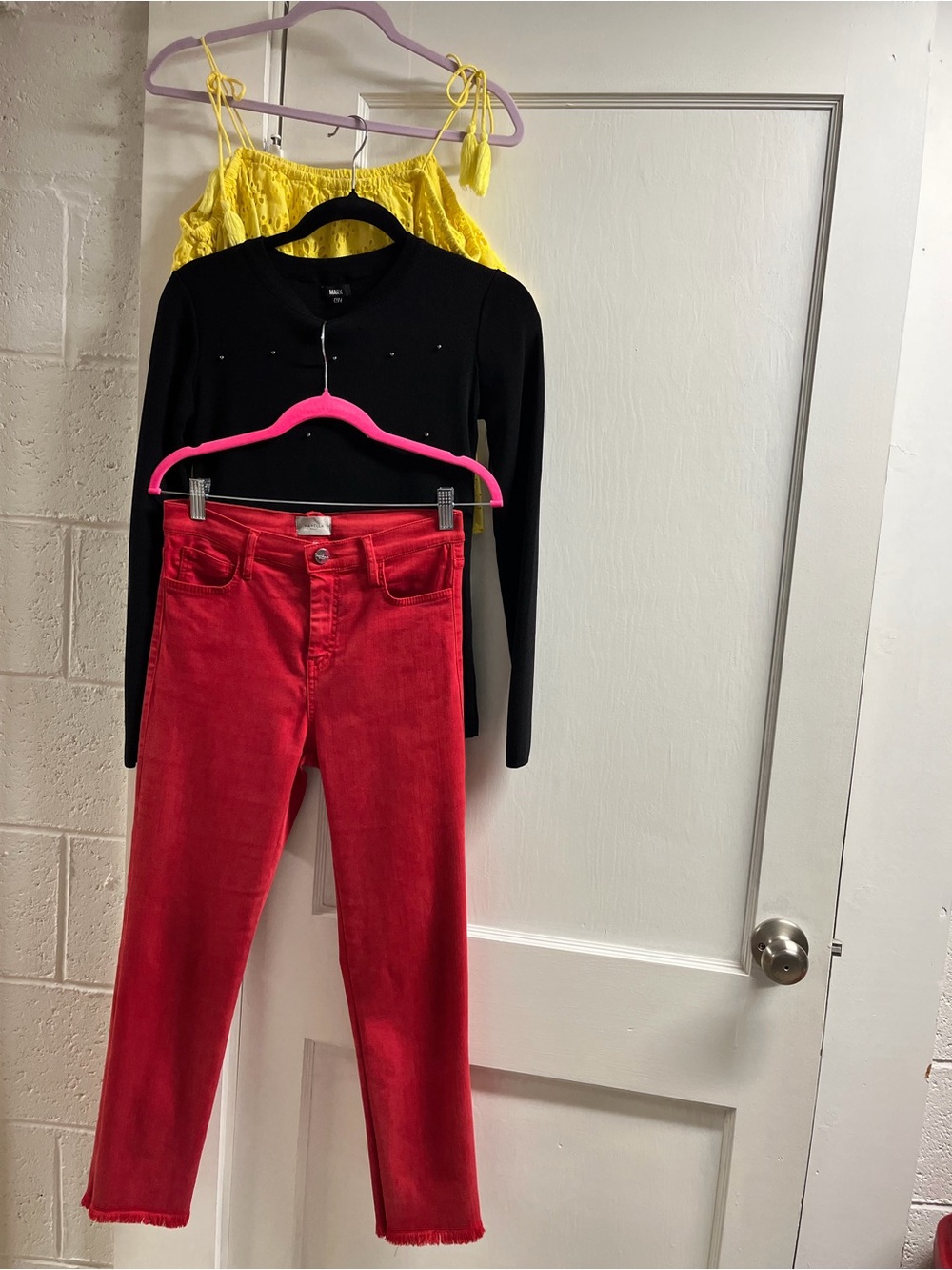 3 pc MARELLA Red Jeans/Yellow Eyelet Top/long sleeve top w/embellishment